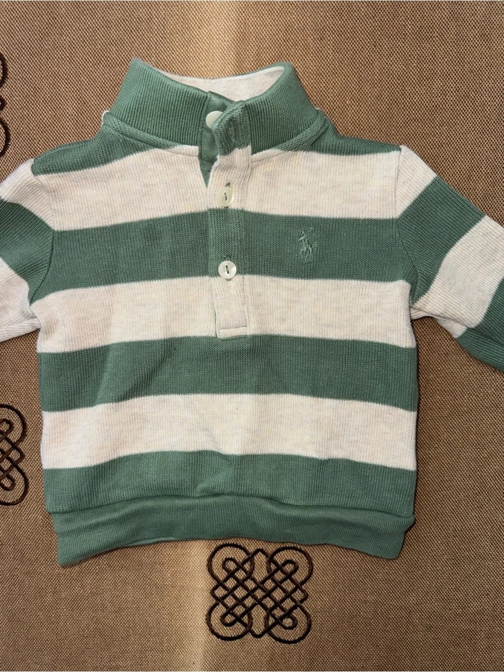 Polo Ralph Lauren Baby Boy Cotton Striped Sweater In Beige/Green Size 6M